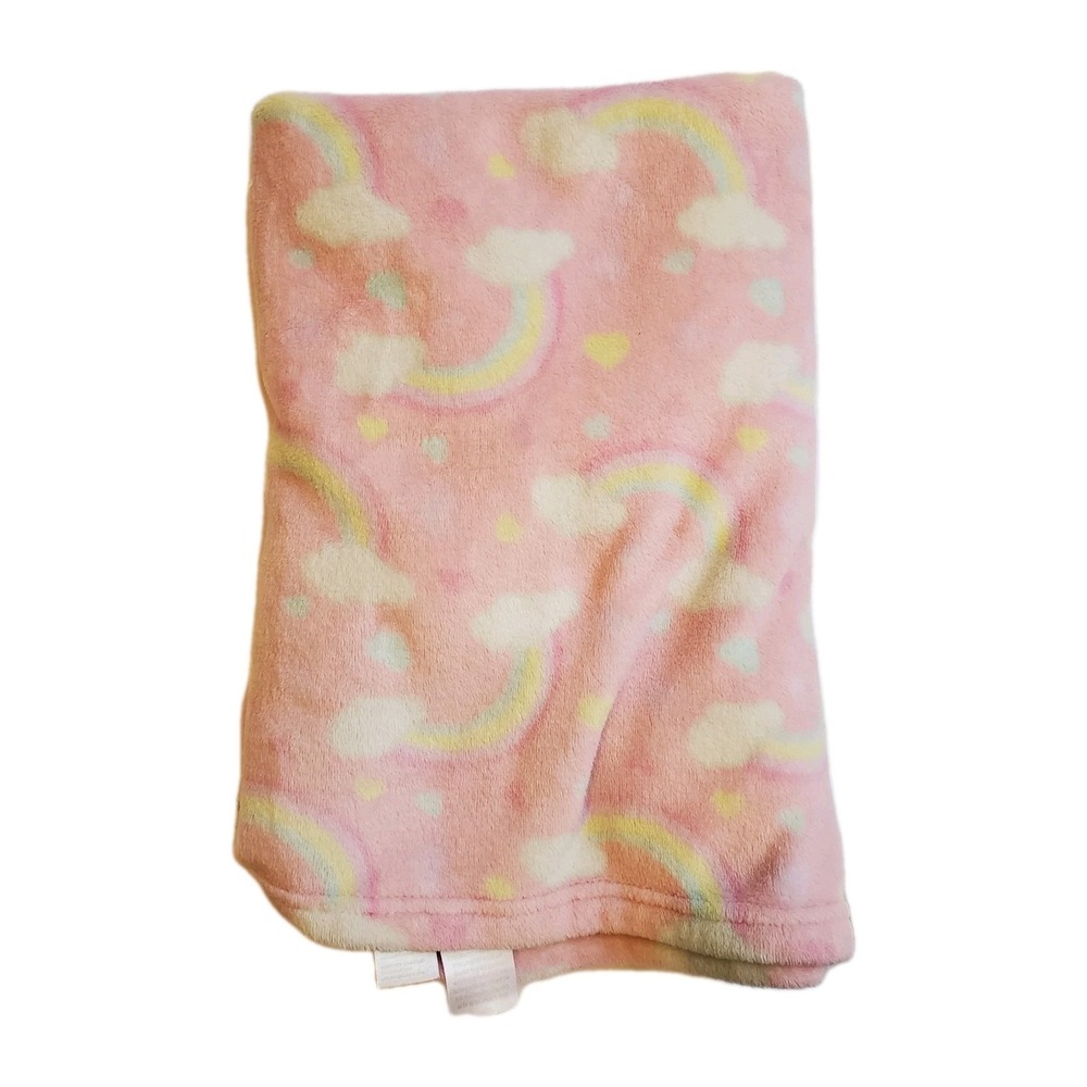 Baby Starters Rainbow Hearts Baby‎ Blanket Pink Yellow White Clouds